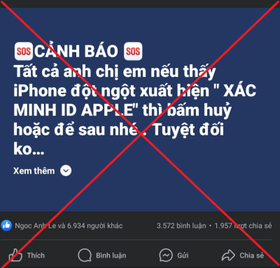Thông báo 'xác minh ID Apple' gây hoang mang