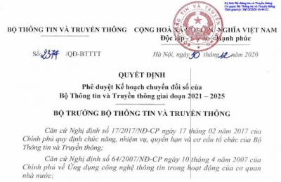 Kế hoạch chuyển đổi số của Bộ Thông tin và Truyền thông giai đoạn 2021 – 2025: Hình thành hệ sinh thái số trong Bộ.